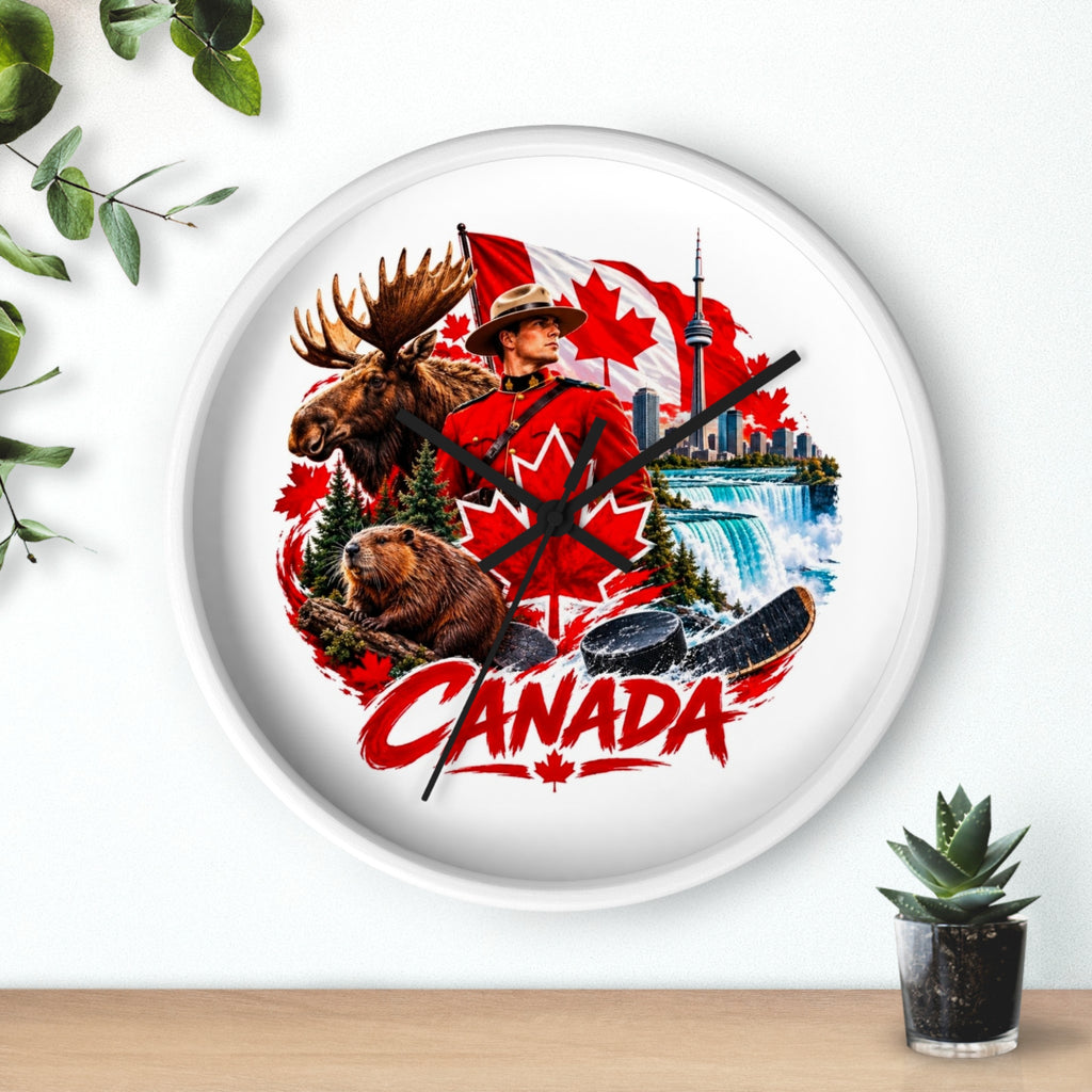 Canada Souvenir Wall Clock — Maple Leaf Moose, Bear & Mountie Collage