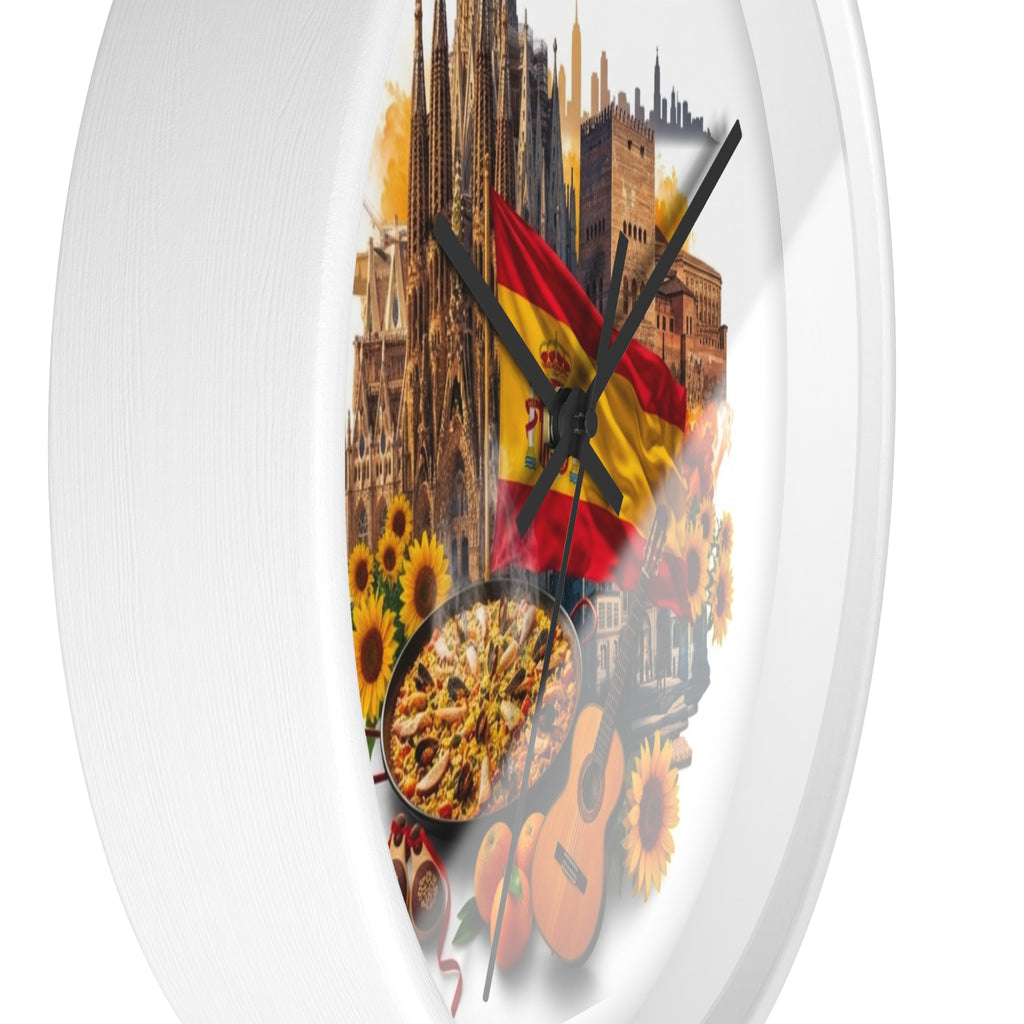 Spanish Culture Wall Clock — Paella, Guitar & Flag Home Décor