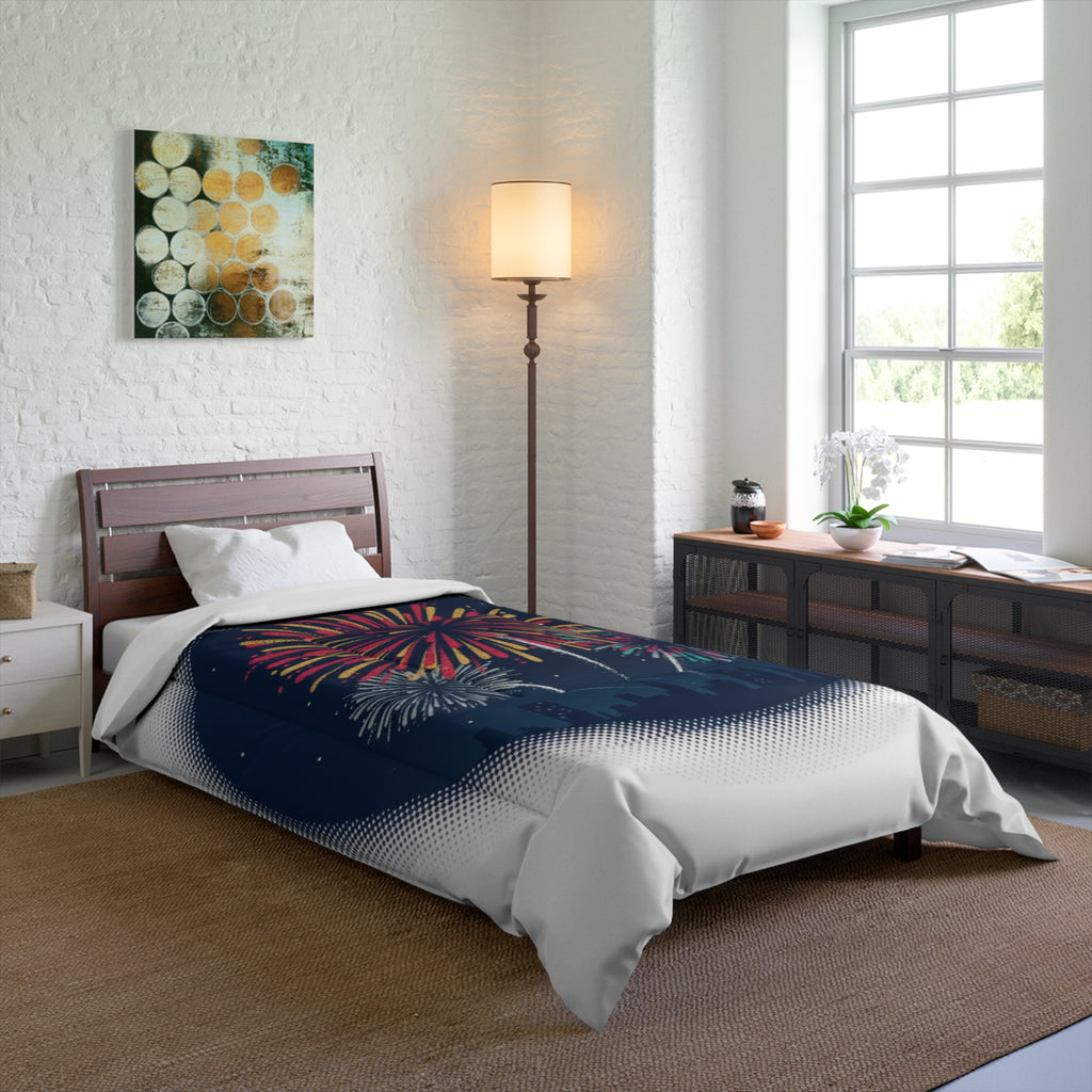Fireworks Comforter – Night Sky Celebration Bedding (Fourth of July, New Year)