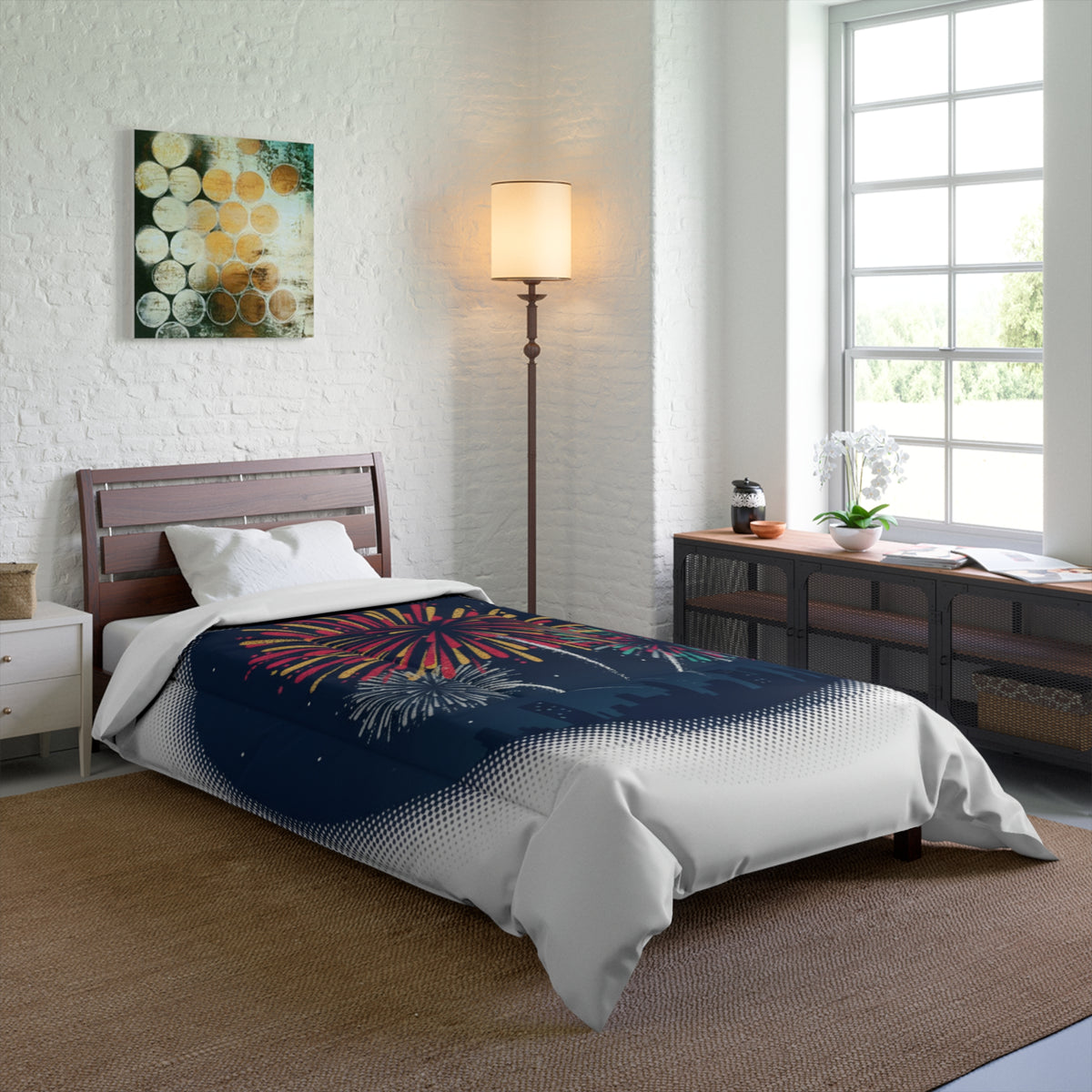 Fireworks Comforter – Night Sky Celebration Bedding (Fourth of July, New Year)