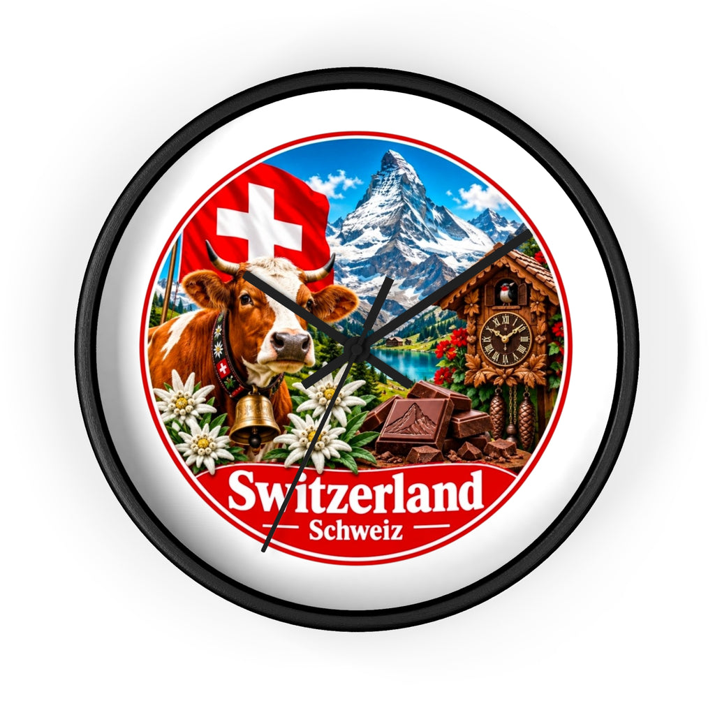 Switzerland Wall Clock — Alpine Cow, Cuckoo Clock & Matterhorn Souvenir
