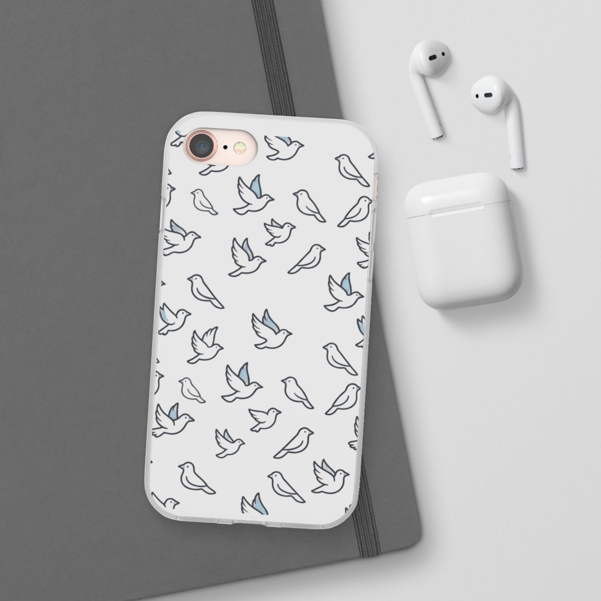 Dove Pattern Flexi Phone Case — Minimal White Bird Protective Case