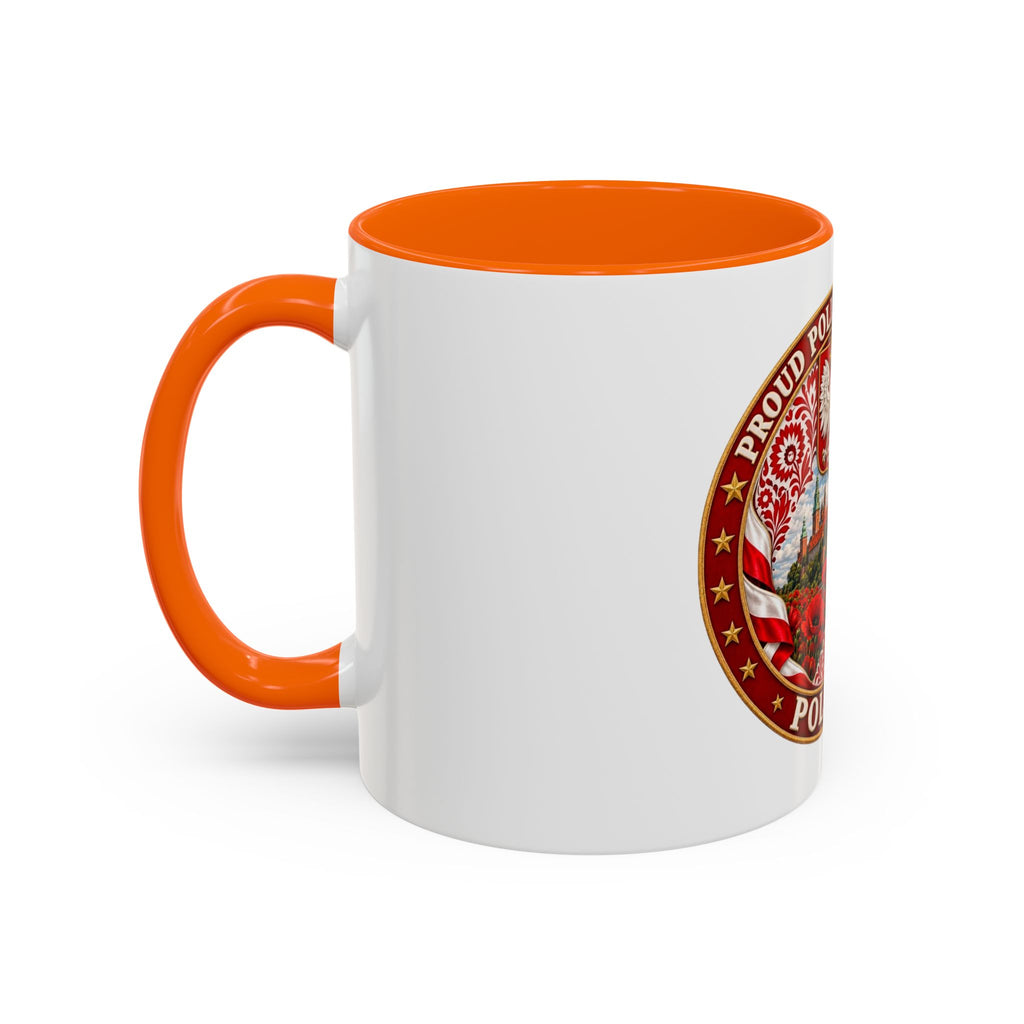 Poland Pride Accent Coffee Mug - "Proud Polish Heritage" Crest, Polish Souvenir Gift