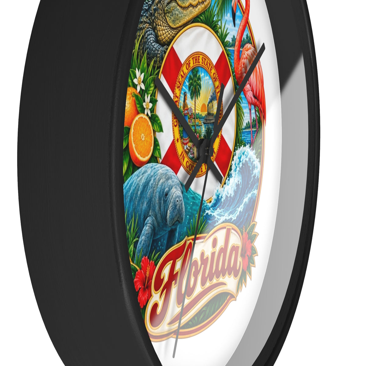 Florida Vintage Travel Wall Clock — Flamingo, Alligator & Citrus Scenic Decor