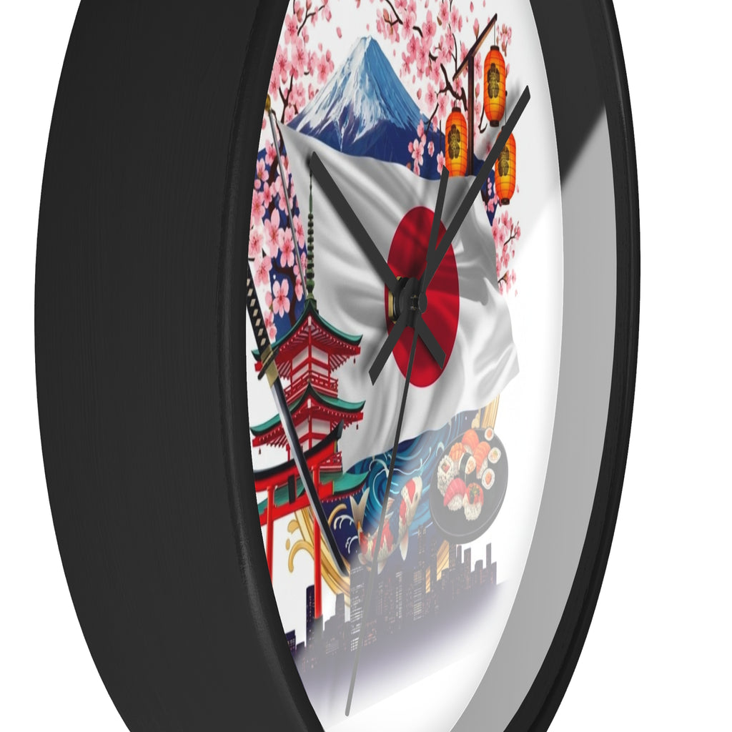 Japanese Flag Wall Clock — Mount Fuji, Sakura & Sushi Decorative Clock