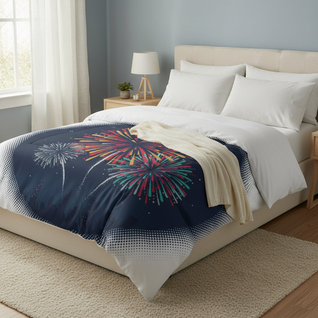 Fireworks Comforter – Night Sky Celebration Bedding (Fourth of July, New Year)