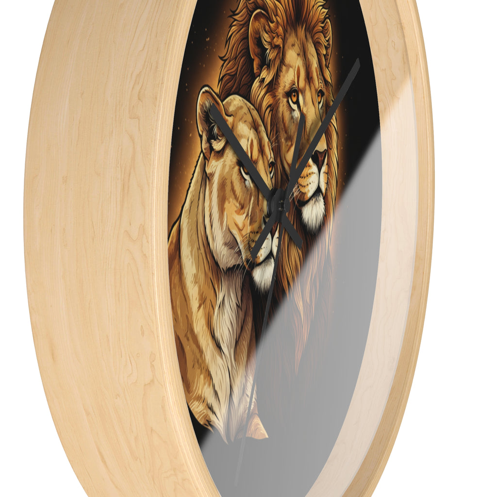 Lion Couple Wall Clock — Majestic Lion & Lioness Decorative Clock