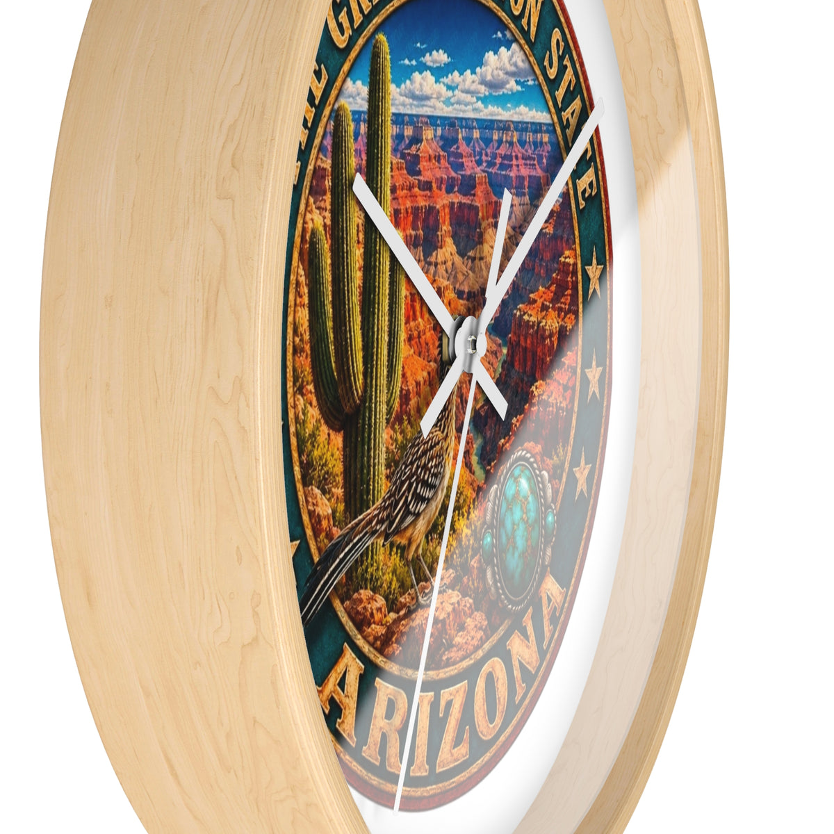 Arizona Grand Canyon State Wall Clock – Southwestern Cactus & Roadrunner Decor