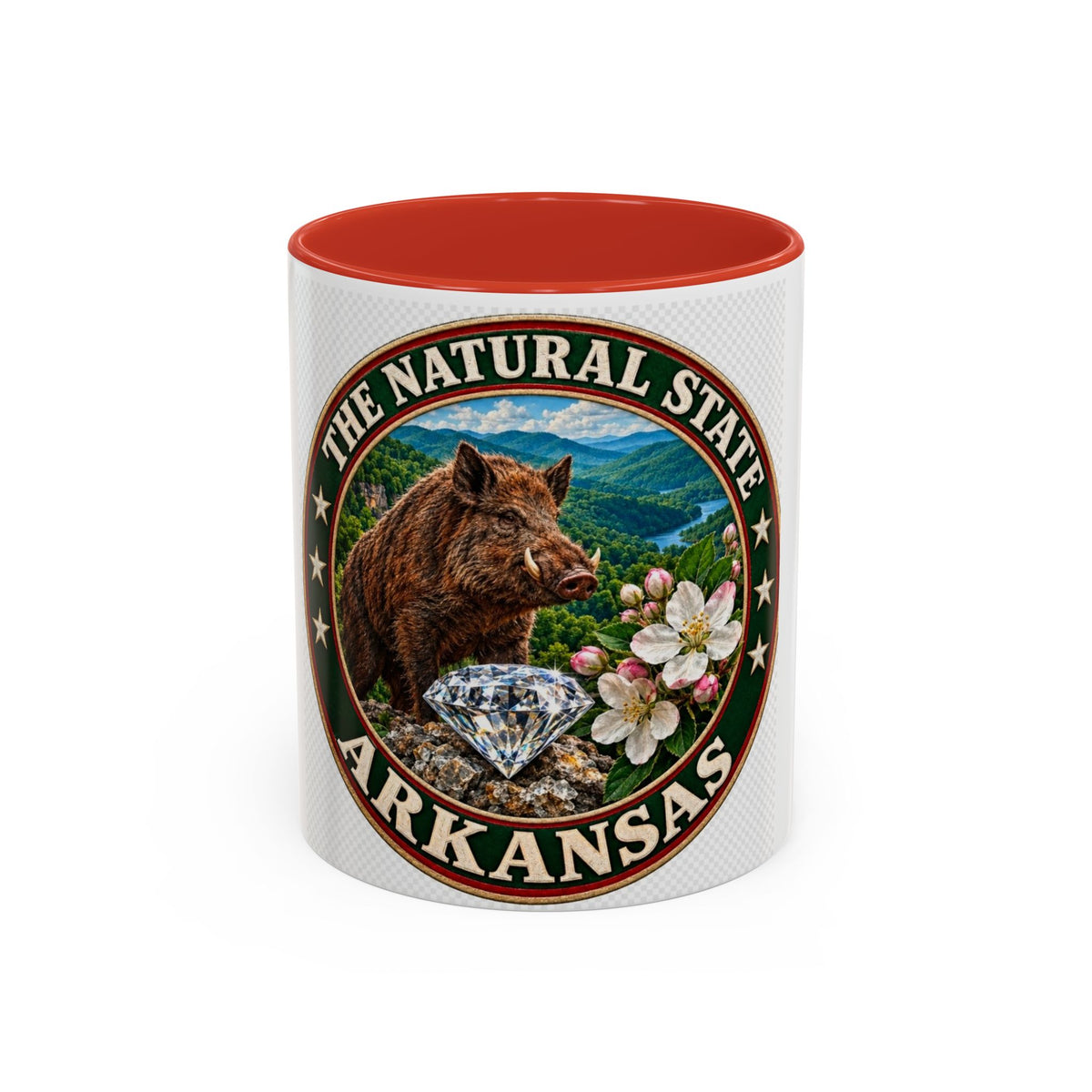 Arkansas State Mug - "The Natural State" Wild Boar, Diamond & Apple Blossom Coffee Cup (11/15oz)