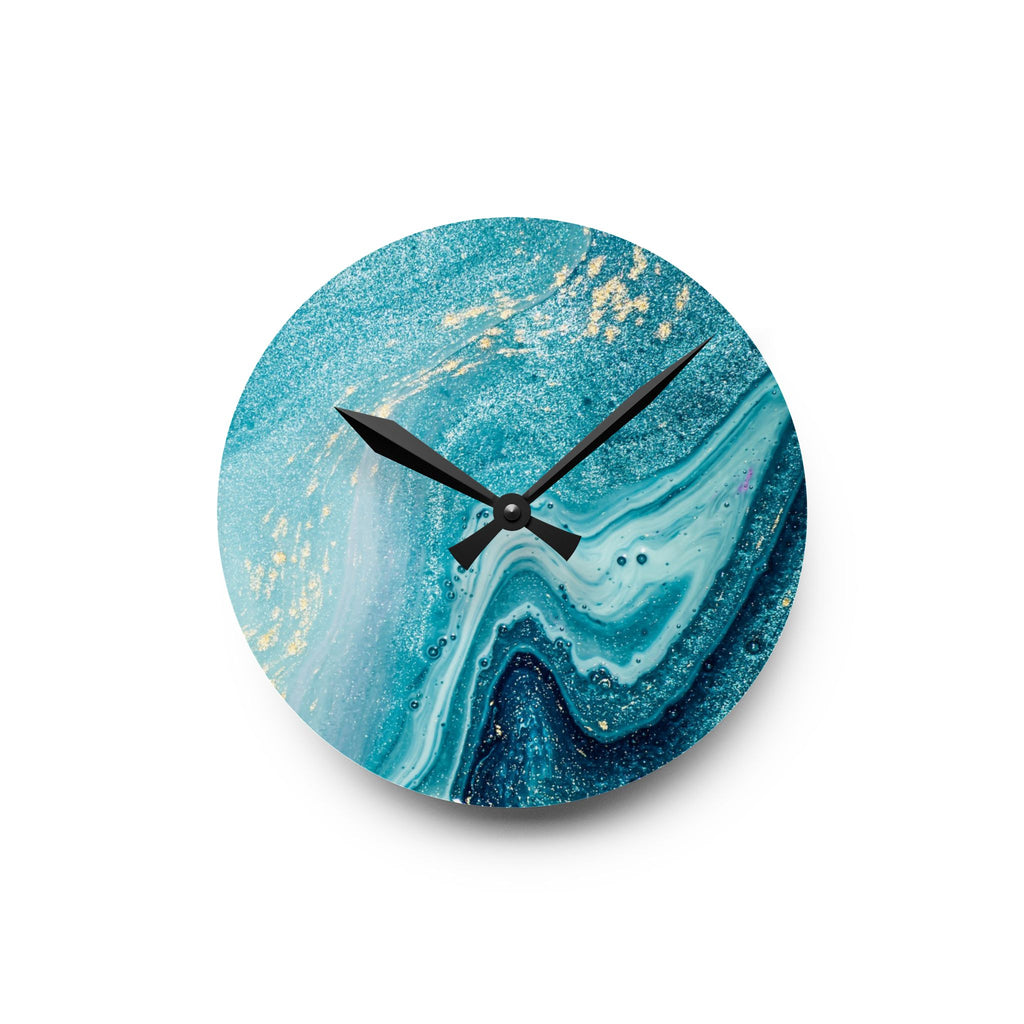 Acrylic Wall Clock — Blue Ocean Marble Swirl Wall Clock