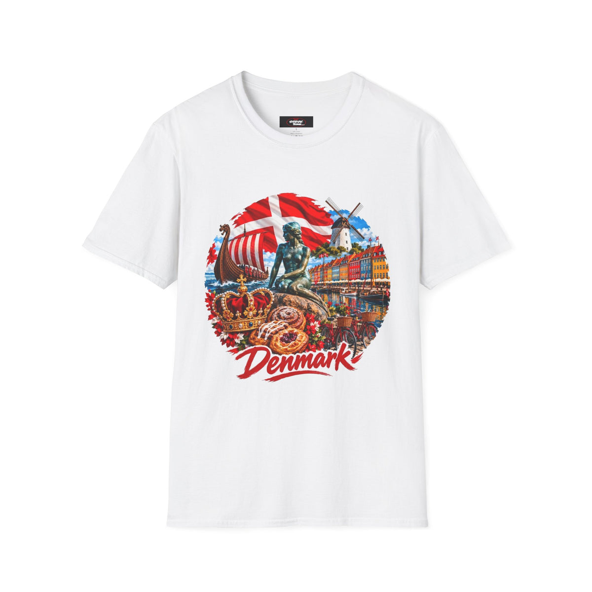 Denmark Travel T-Shirt — Copenhagen Landmarks & Viking Collage Tee