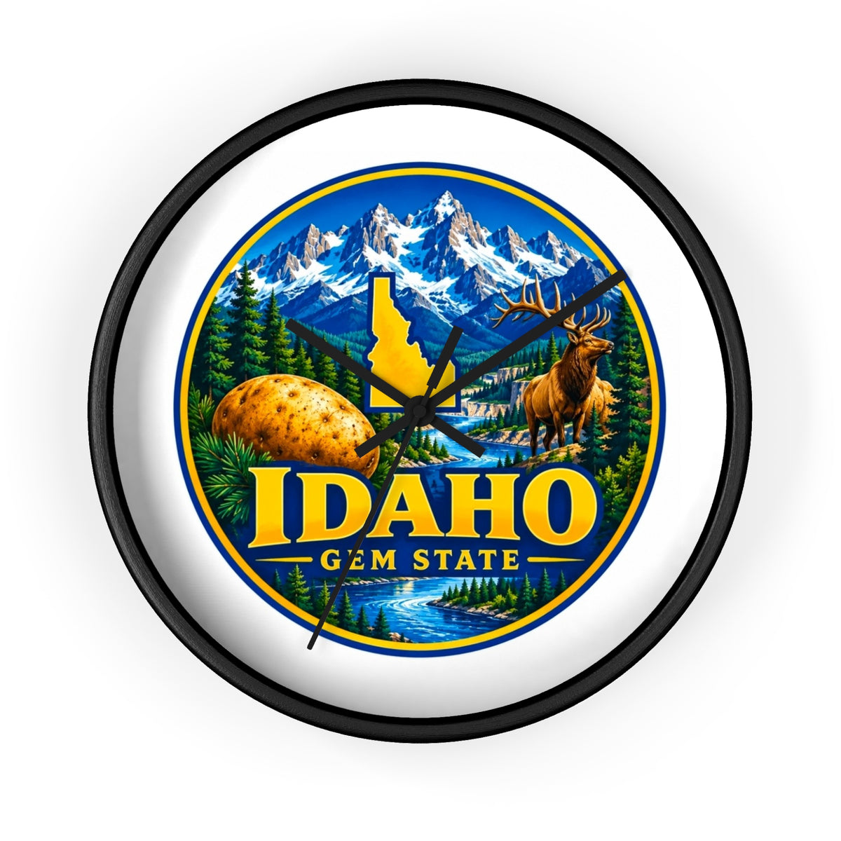 Idaho Gem State Wall Clock – Scenic Mountain & Elk Home Decor