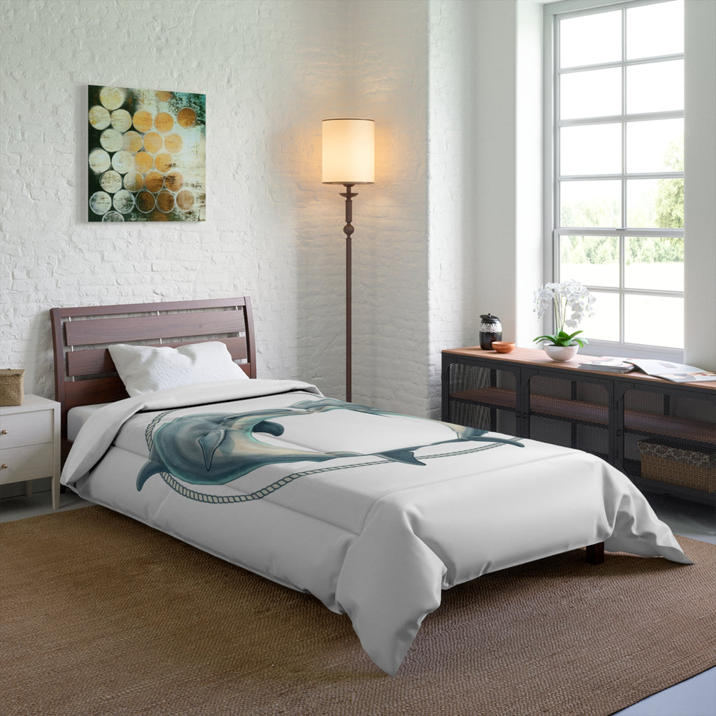 Dolphin Heart Comforter - Nautical Sea Life Bedding