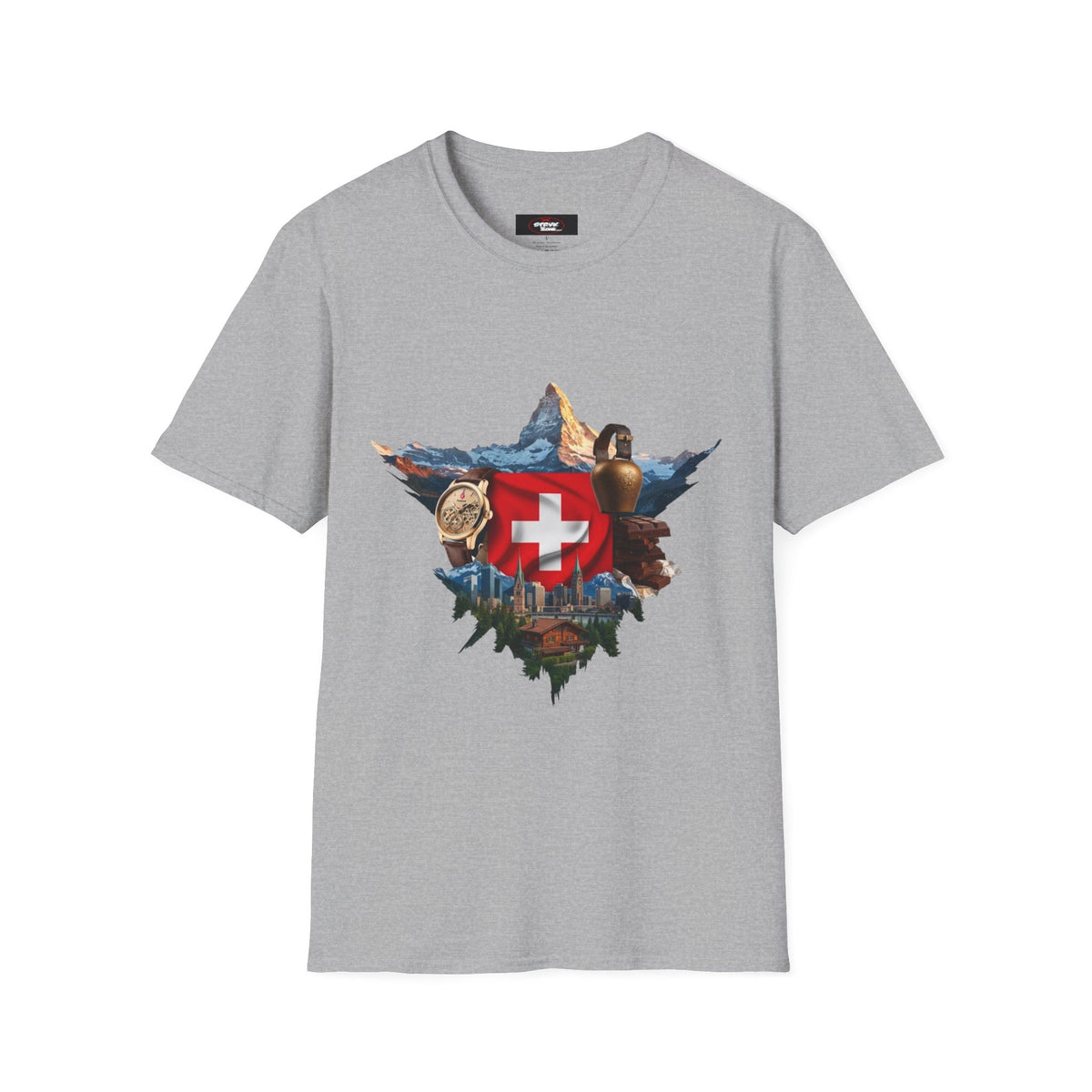 Swiss Crest Graphic T-Shirt — Alpine Flag & Icon Travel Tee