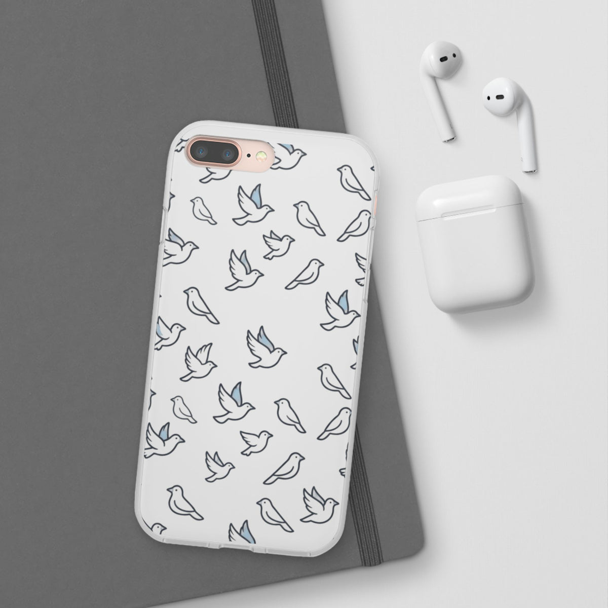 Dove Pattern Flexi Phone Case — Minimal White Bird Protective Case