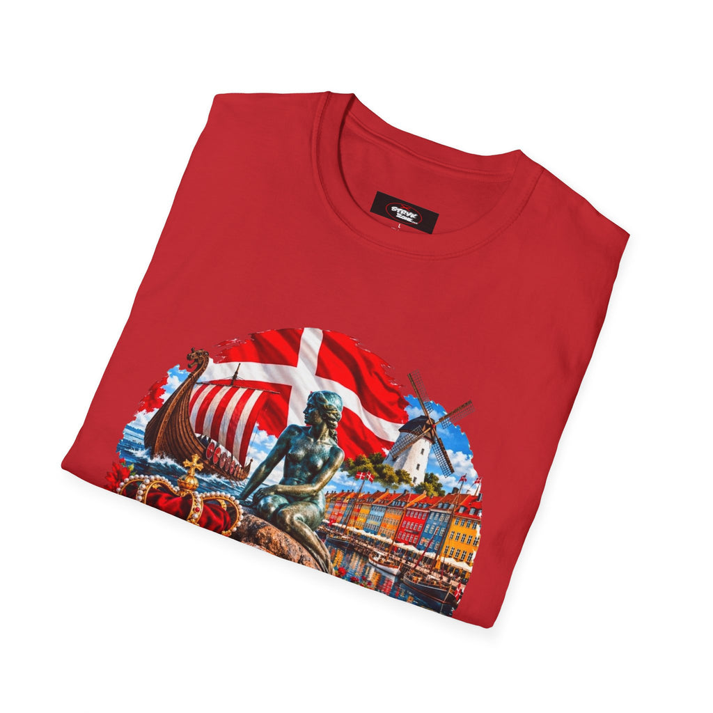 Denmark Travel T-Shirt — Copenhagen Landmarks & Viking Collage Tee