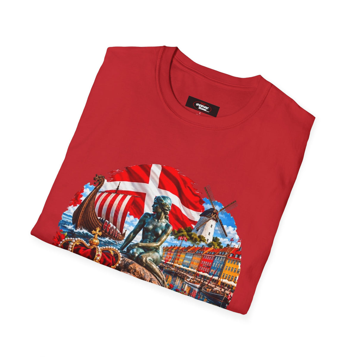 Denmark Travel T-Shirt — Copenhagen Landmarks & Viking Collage Tee