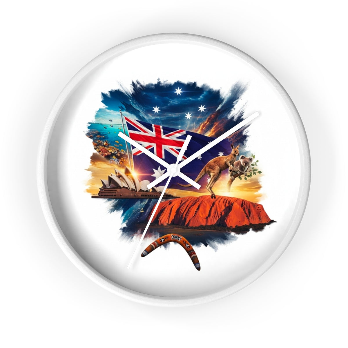 Australian Landscape Wall Clock — Flag, Uluru & Opera House Decor