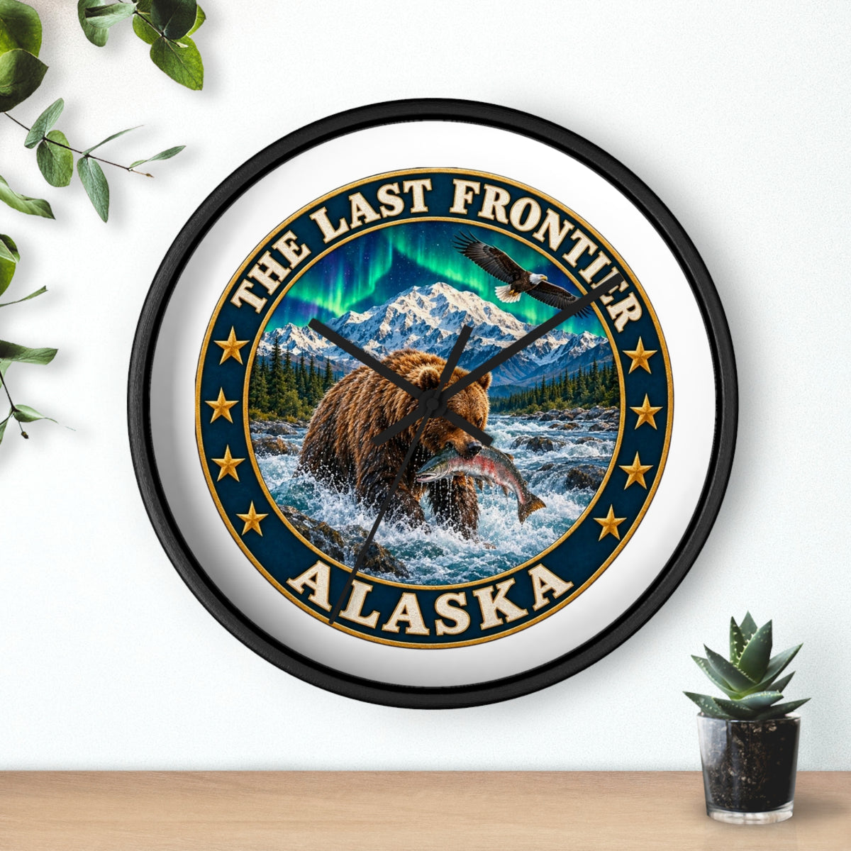 Alaska 'The Last Frontier' Bear Salmon Wall Clock