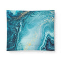 Teal Marble Cotton Comforter – Ocean Blue Abstract Bedding with Gold Veins