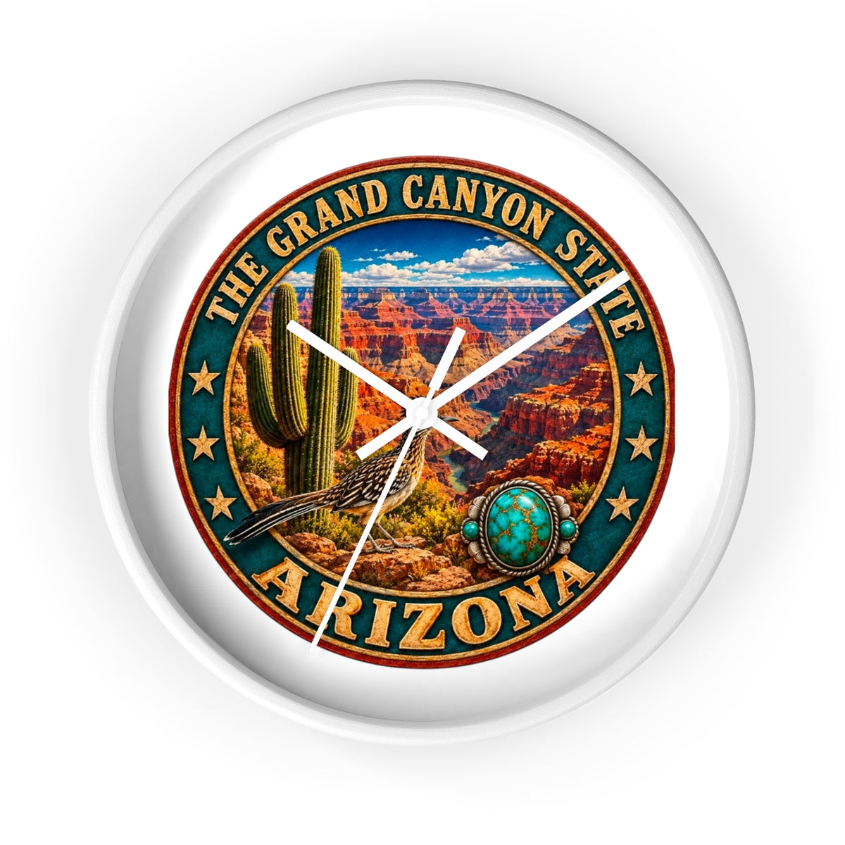 Arizona Grand Canyon State Wall Clock – Southwestern Cactus & Roadrunner Decor