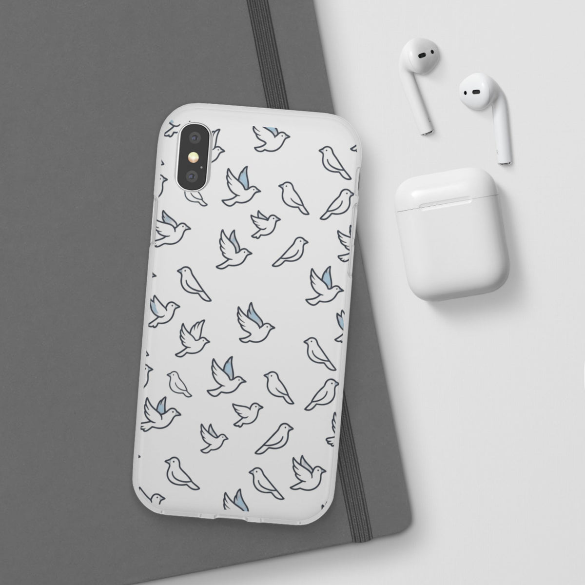 Dove Pattern Flexi Phone Case — Minimal White Bird Protective Case