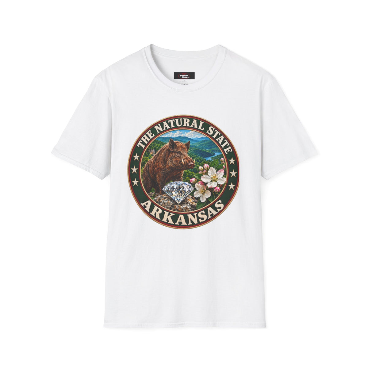 Arkansas State Seal T-Shirt — 'The Natural State' Bear & Diamond Design