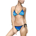 Blue Wave Striped Bikini — Women's Tie-Side Triangle Swimsuit
