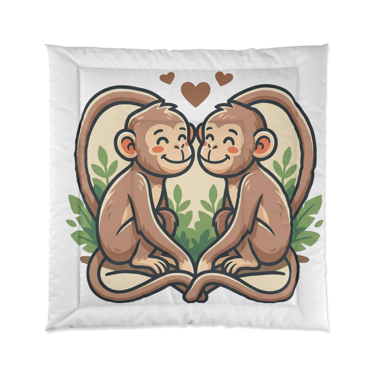 Monkey Love Comforter - Cute Cartoon Monkeys Heart Bedding for Kids & Couples