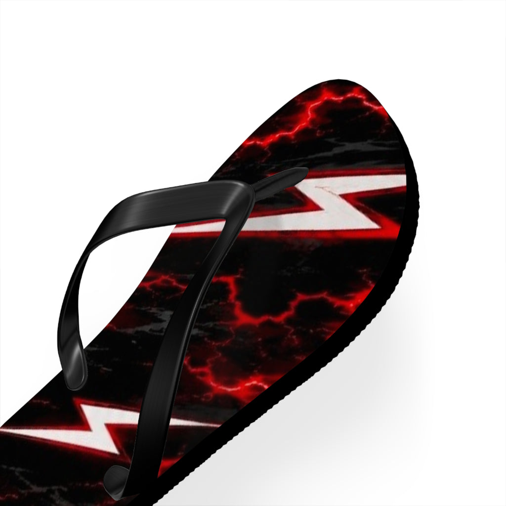 Red Lightning Bolt Flip Flops — Black & Red Storm Beach Sandals