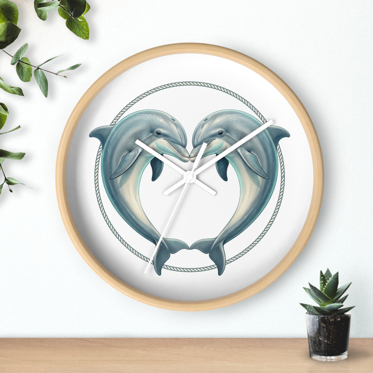 Dolphin Heart Wall Clock — Nautical Coastal Decor for Beach Lovers