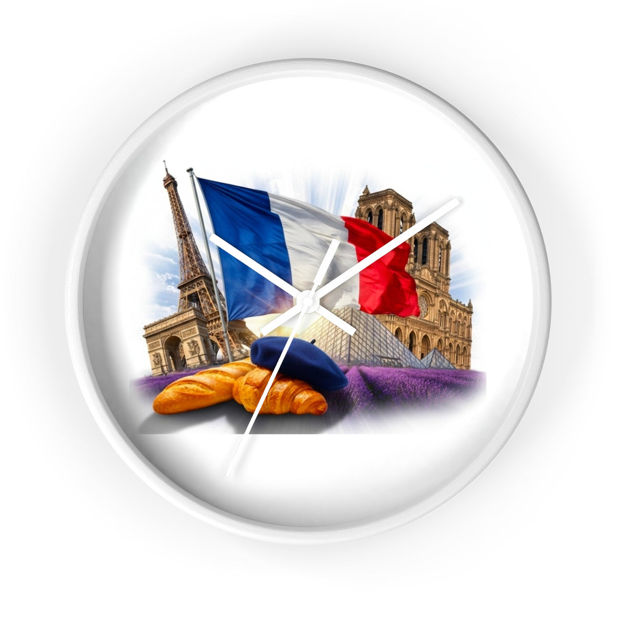 Paris France Wall Clock — Eiffel Tower, Notre-Dame & Croissant Clock