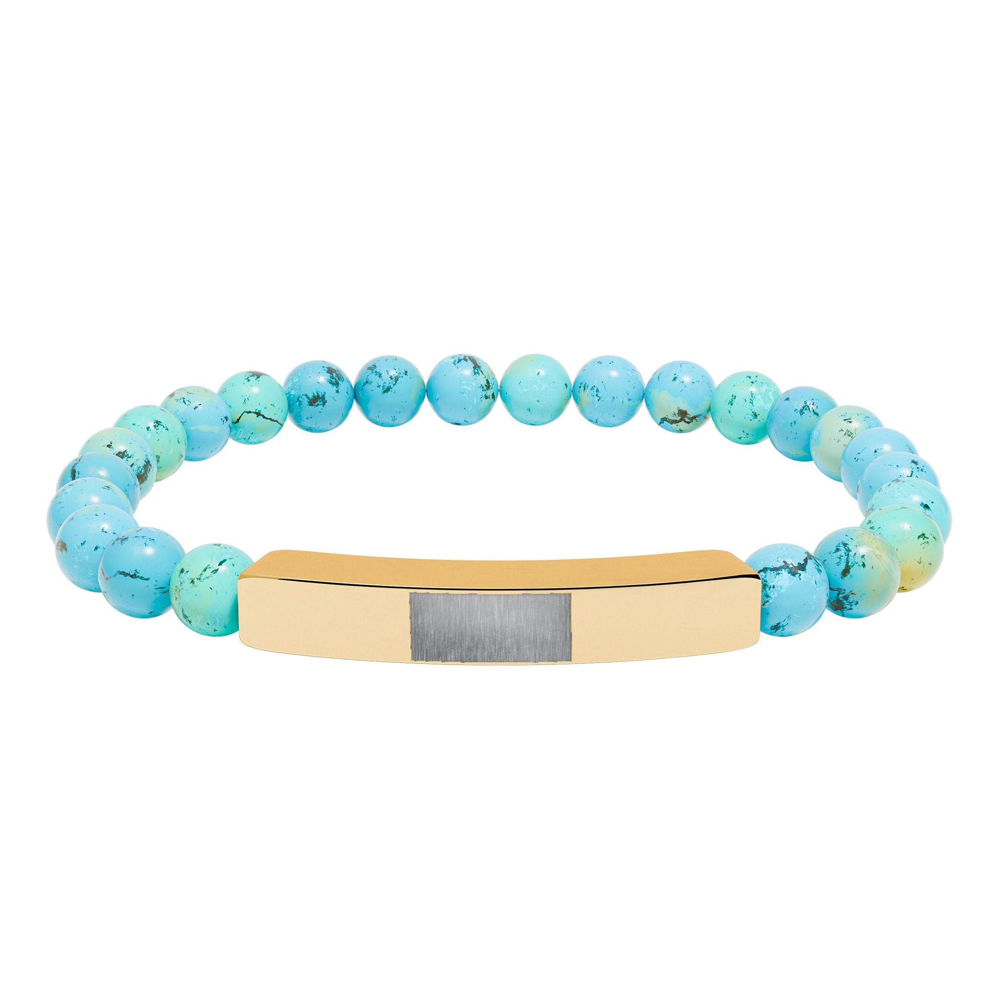 Engravable Natural Stone Bead Bracelet — Stretch Bar Personalized Bracelet