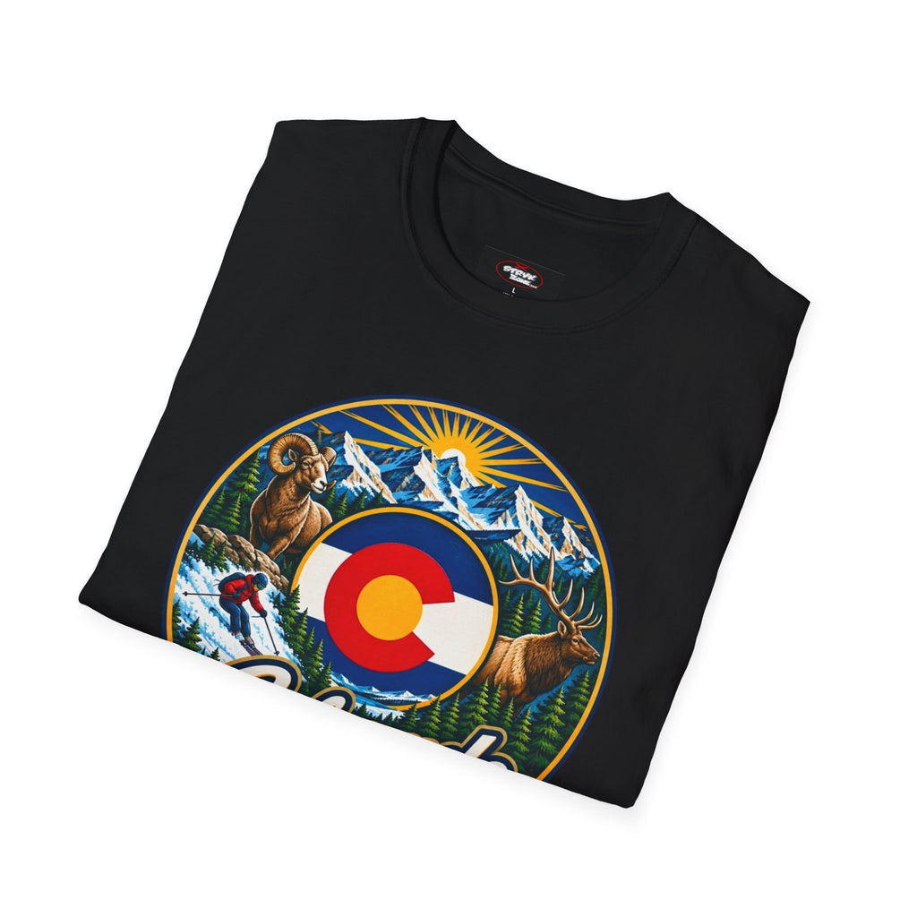 Colorado Retro Mountain Badge T-Shirt — Colorado State Circle Logo Tee