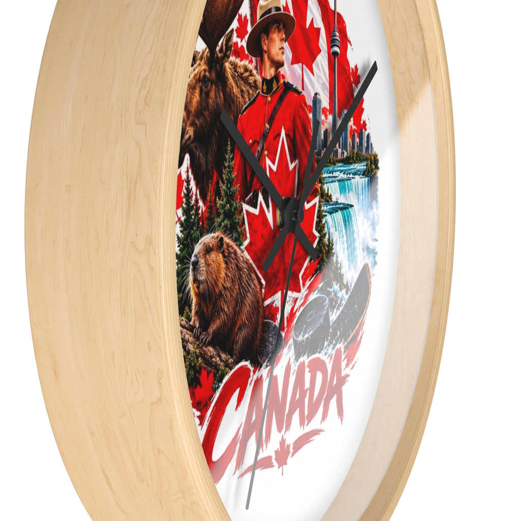 Canada Souvenir Wall Clock — Maple Leaf Moose, Bear & Mountie Collage