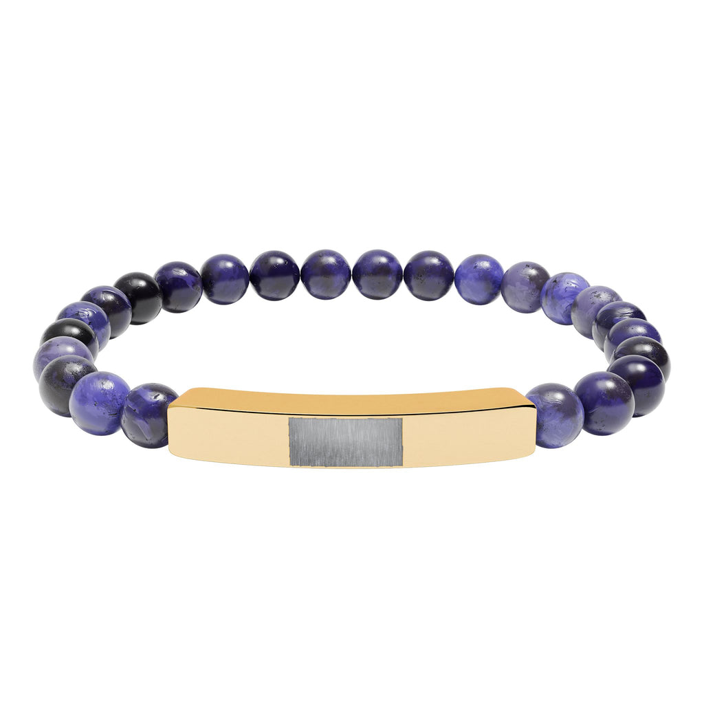 Engravable Natural Stone Bead Bracelet — Stretch Bar Personalized Bracelet