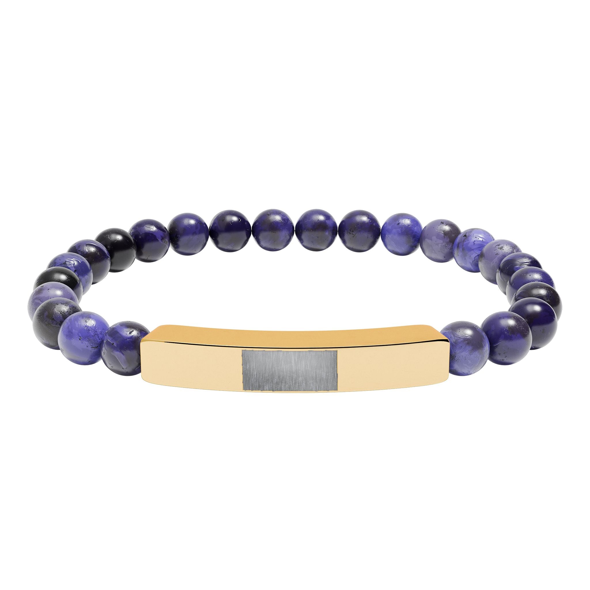 Engravable Natural Stone Bead Bracelet — Stretch Bar Personalized Bracelet