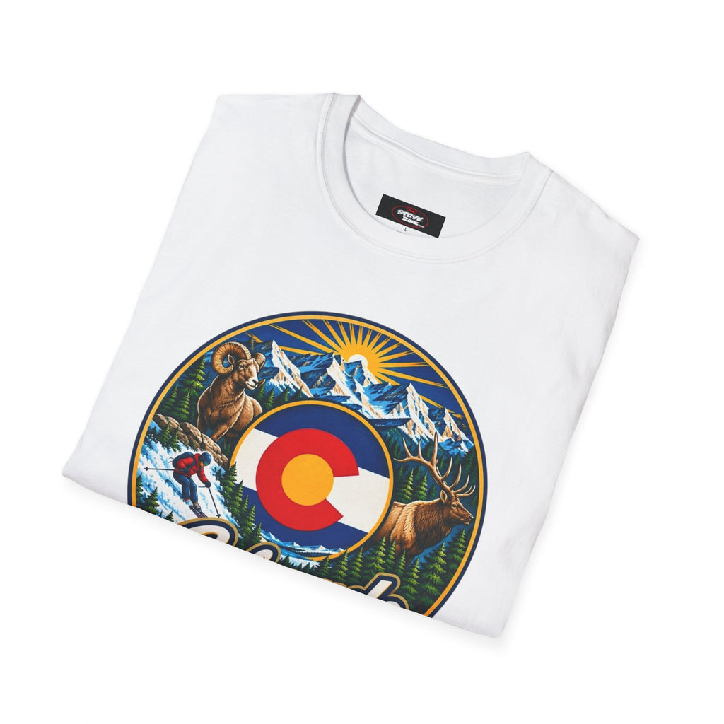 Colorado Retro Mountain Badge T-Shirt — Colorado State Circle Logo Tee