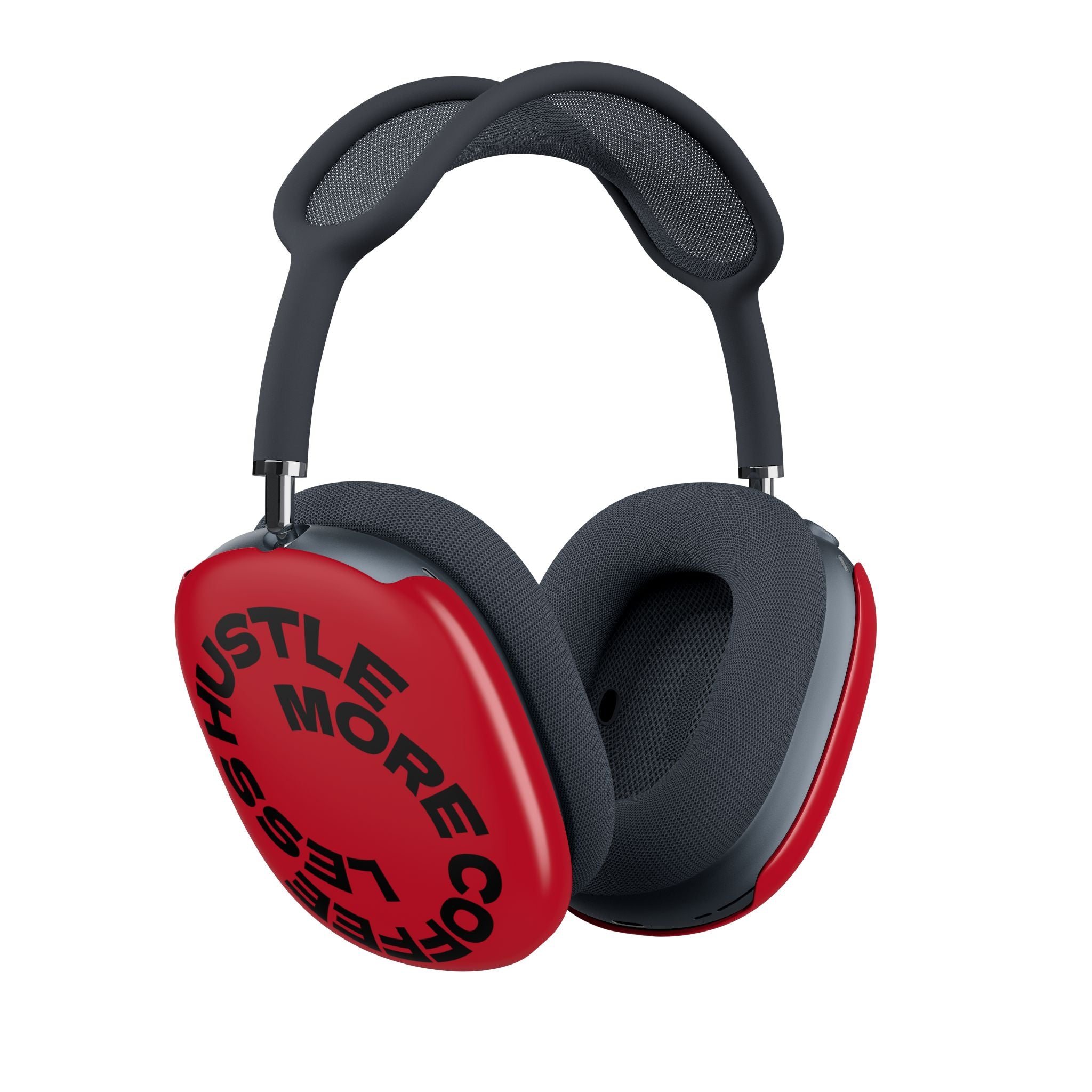 Red 'Less Hustle More Coffee' AirPods Max Ear Cup Covers - Motivational Headphone Skins
