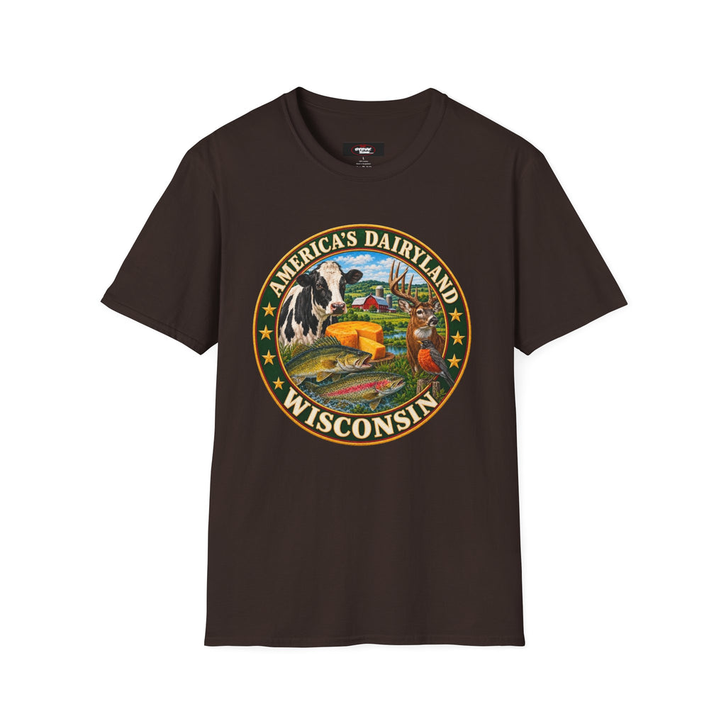 Wisconsin America’s Dairyland T-Shirt — Vintage State Badge Tee