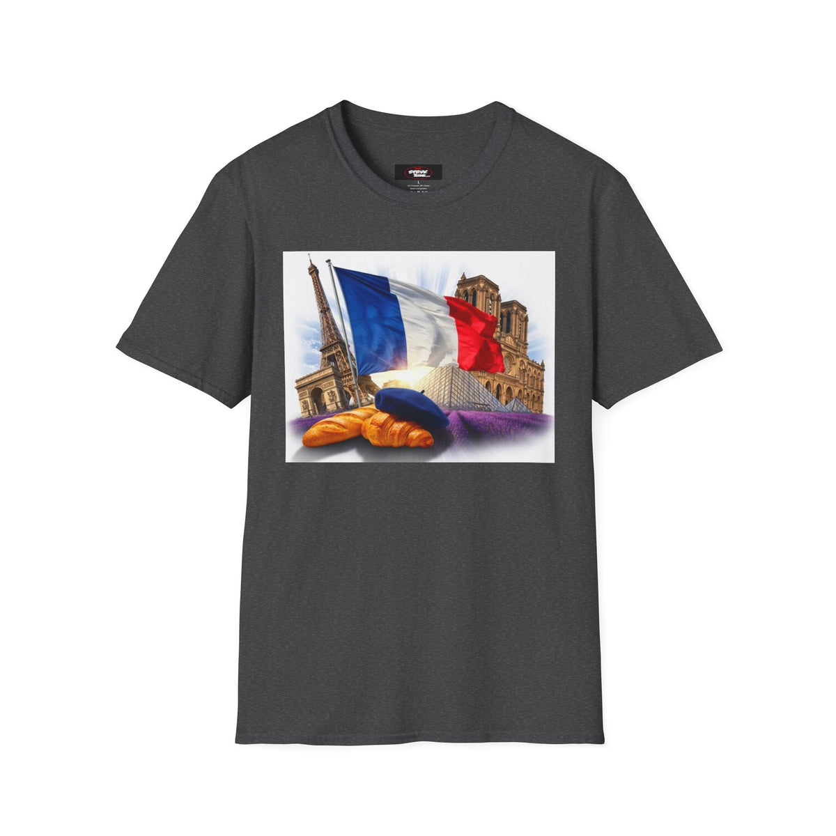 French Flag & Landmark T-Shirt — Eiffel Tower, Notre-Dame & Croissant Graphic