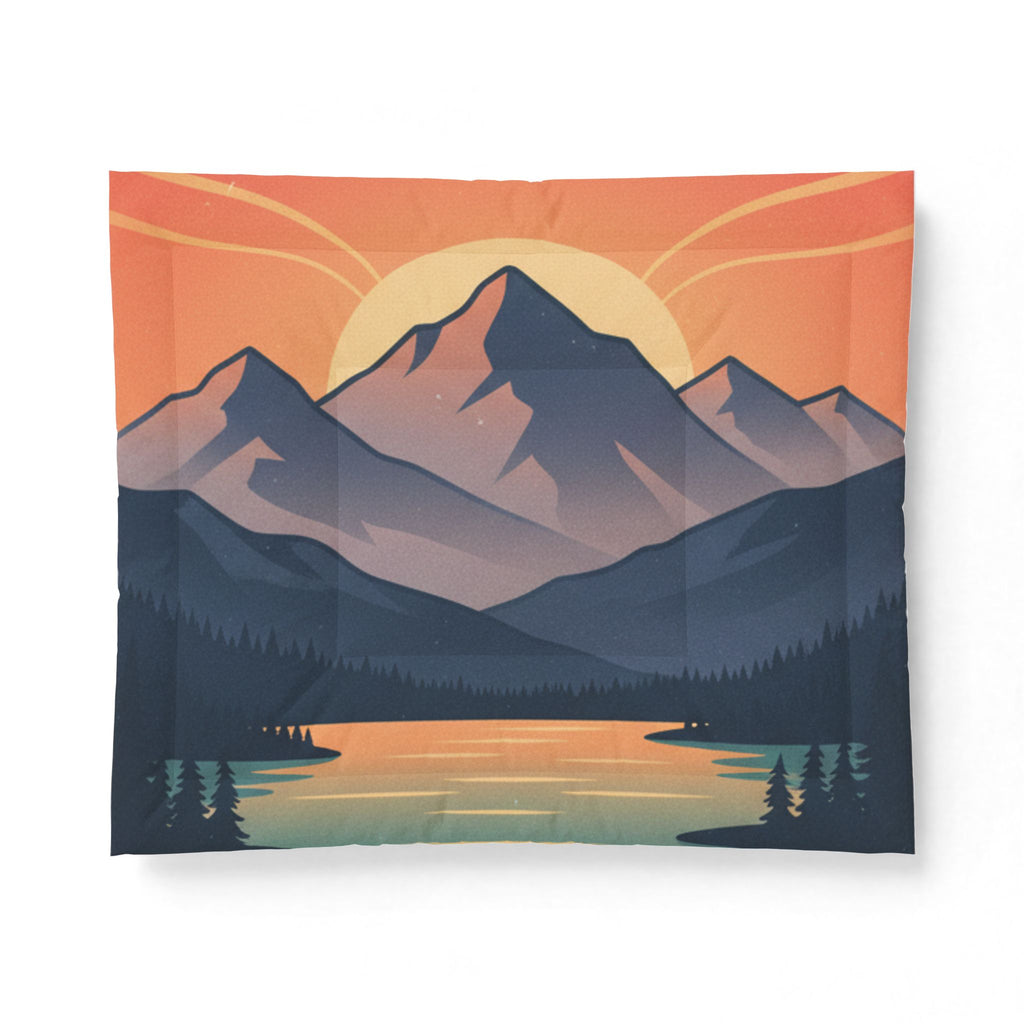 Mountain Sunset Cotton Comforter — Scenic Mountain Sunrise Bedding