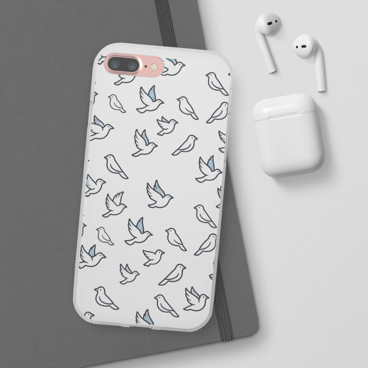Dove Pattern Flexi Phone Case — Minimal White Bird Protective Case
