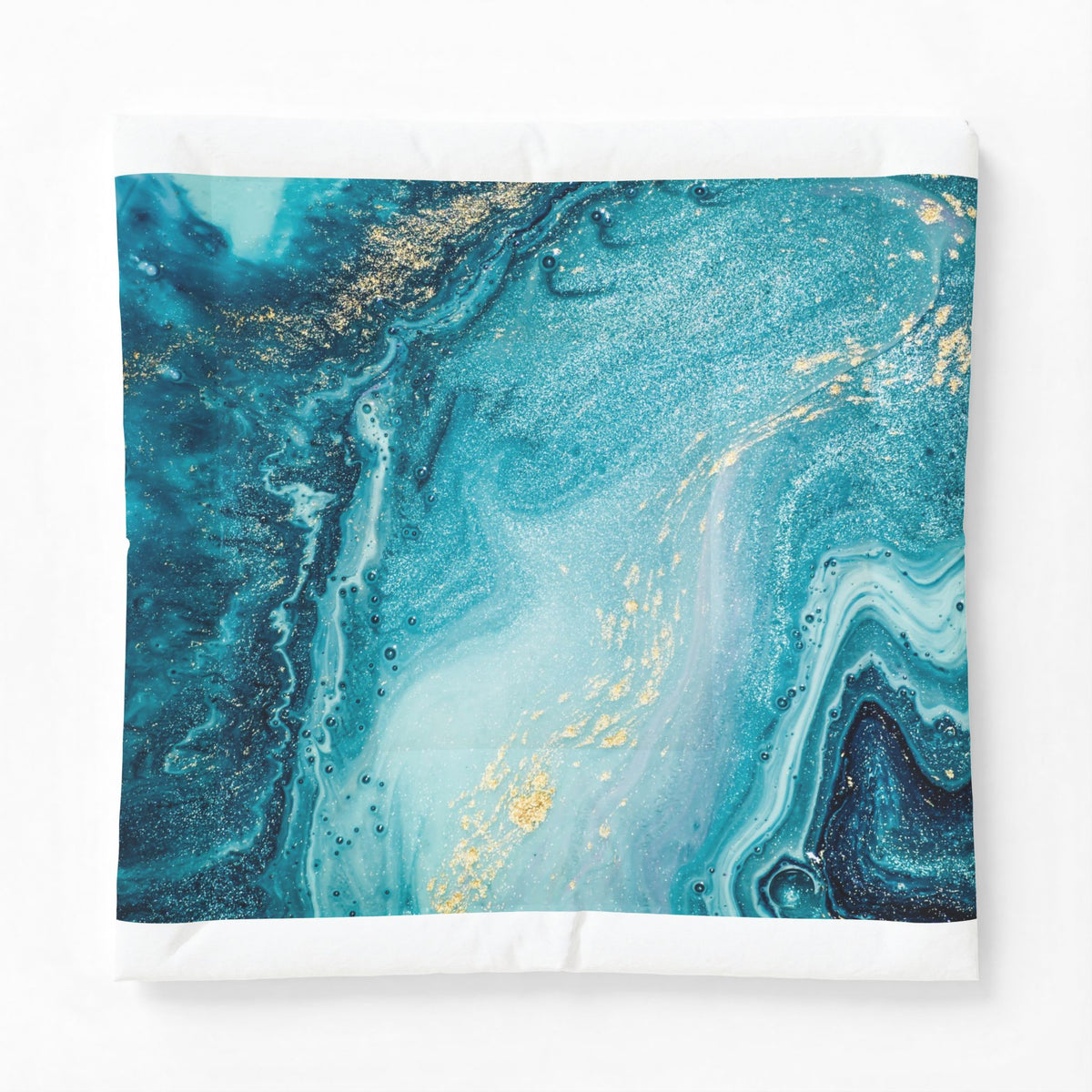 Teal Marble Cotton Comforter – Ocean Blue Abstract Bedding with Gold Veins