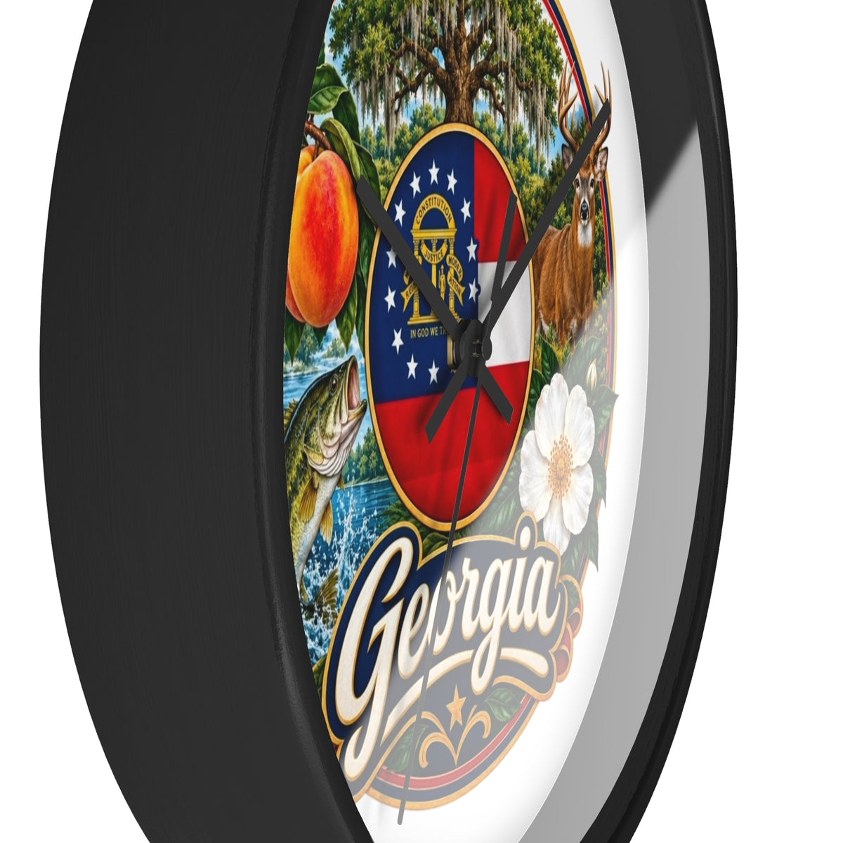 Georgia State Emblems Wall Clock — Peach, Magnolia & Outdoors Decorative Clock