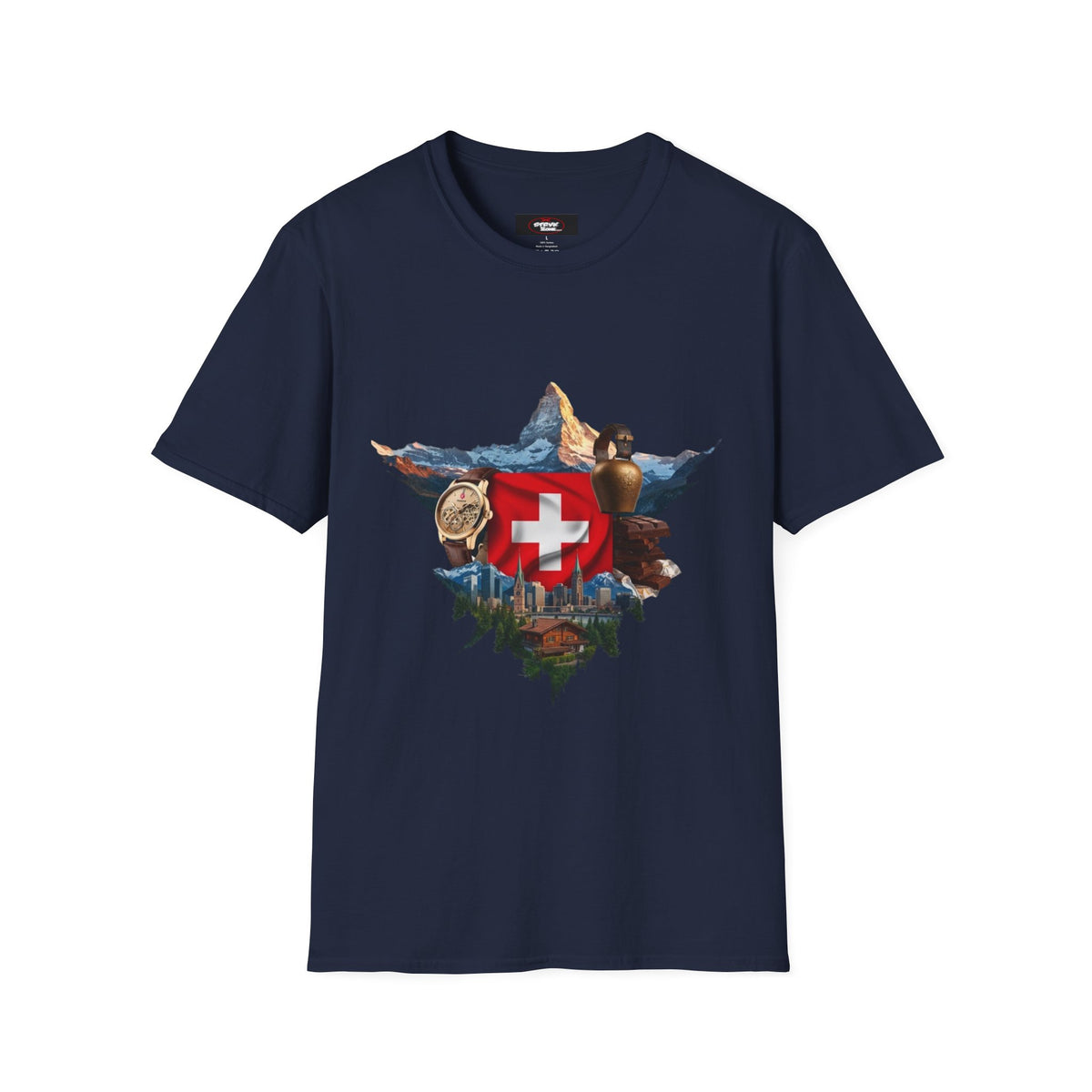 Swiss Crest Graphic T-Shirt — Alpine Flag & Icon Travel Tee