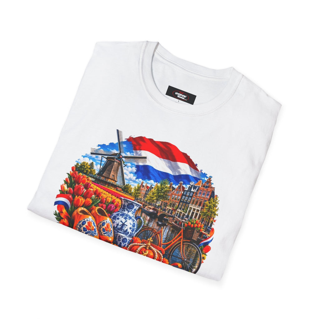 Netherlands Souvenir T-Shirt — Dutch Windmill, Tulips & Flag Design