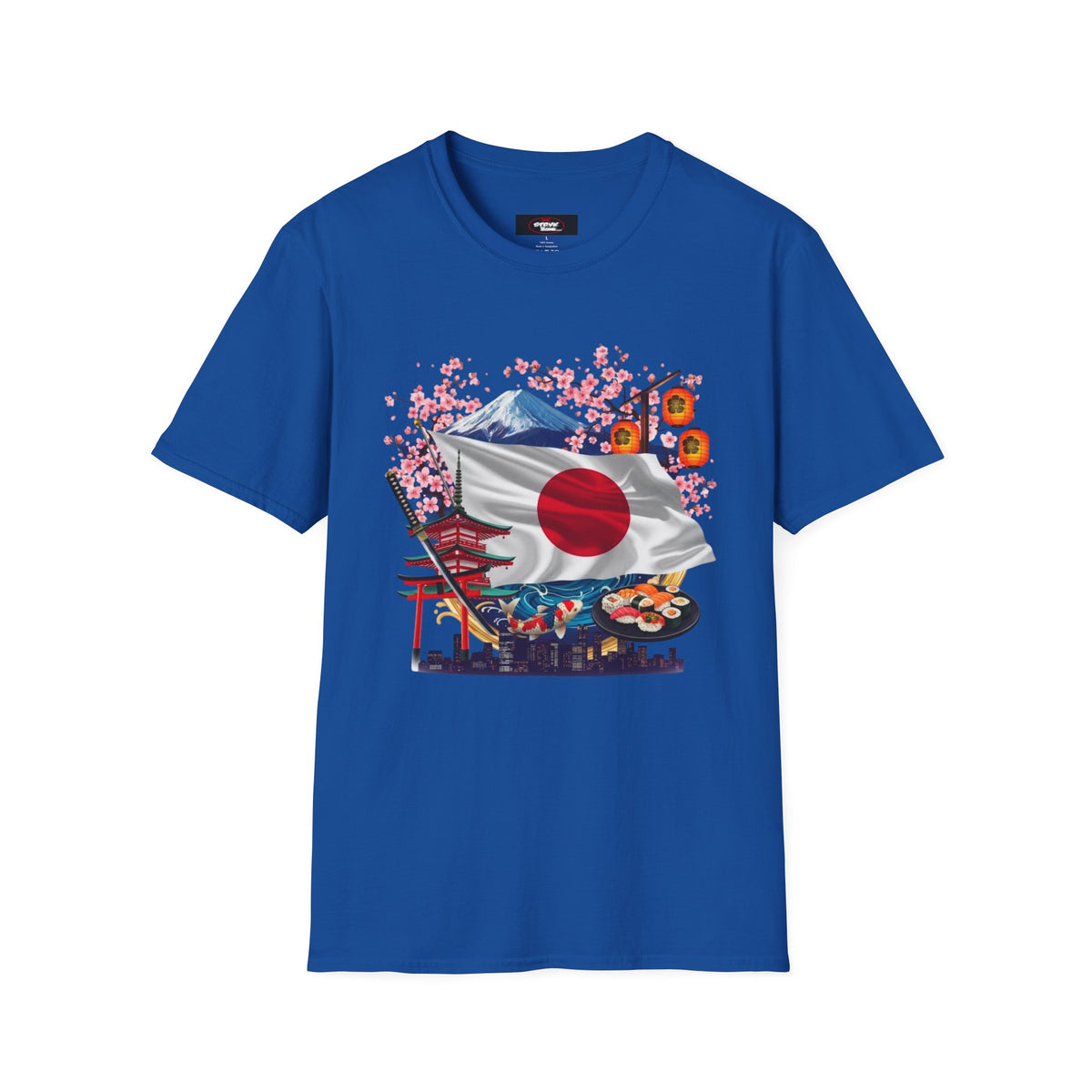 Japan Flag Scenic T-Shirt — Mount Fuji, Cherry Blossoms & Traditional Icons