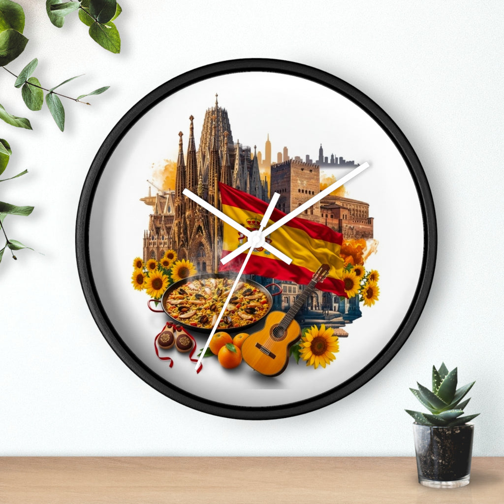 Spanish Culture Wall Clock — Paella, Guitar & Flag Home Décor