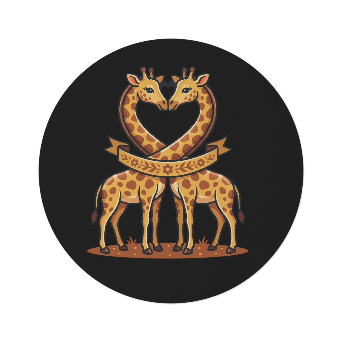 Round Rug — Cute Giraffe Heart Design Decorative Floor Mat